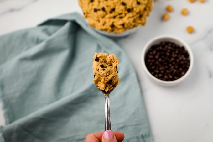 cookie dough in a bowl with a spoon