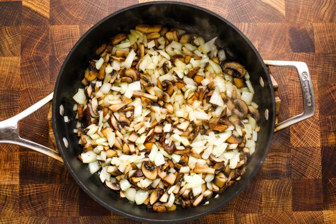 mushrooms and onions in a pan