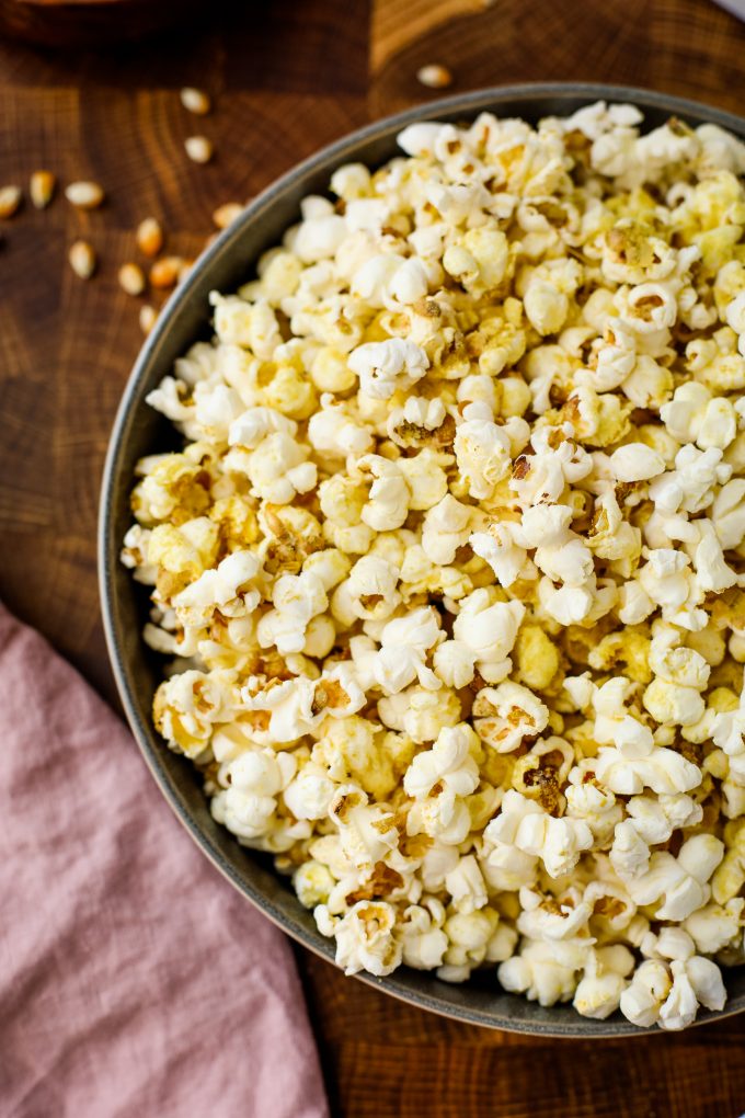 popcorn with nutritional yeast on top