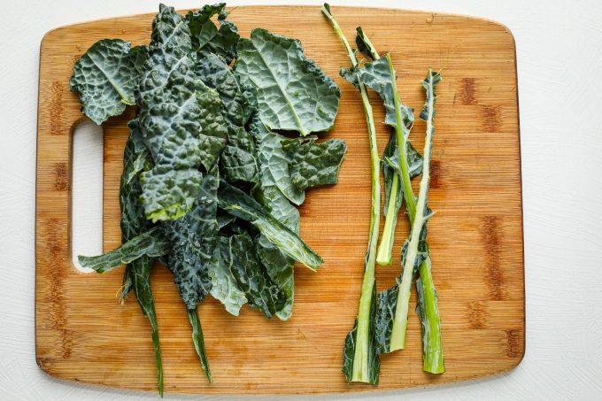 Chopped kale on a cutting board