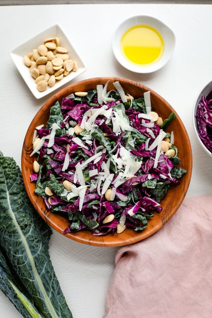 lacinato kale salad in a bowl