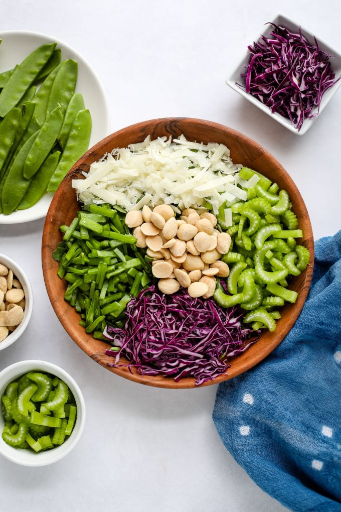 snow pea salad in a bowl