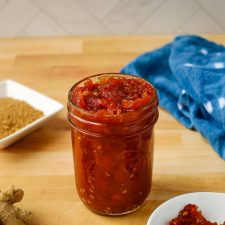 tomato jam in a glass jar