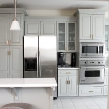 grey kitchen cabinets and appliances