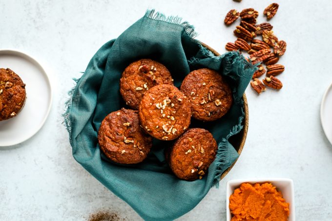 A basket of almond flour pumpkin muffins