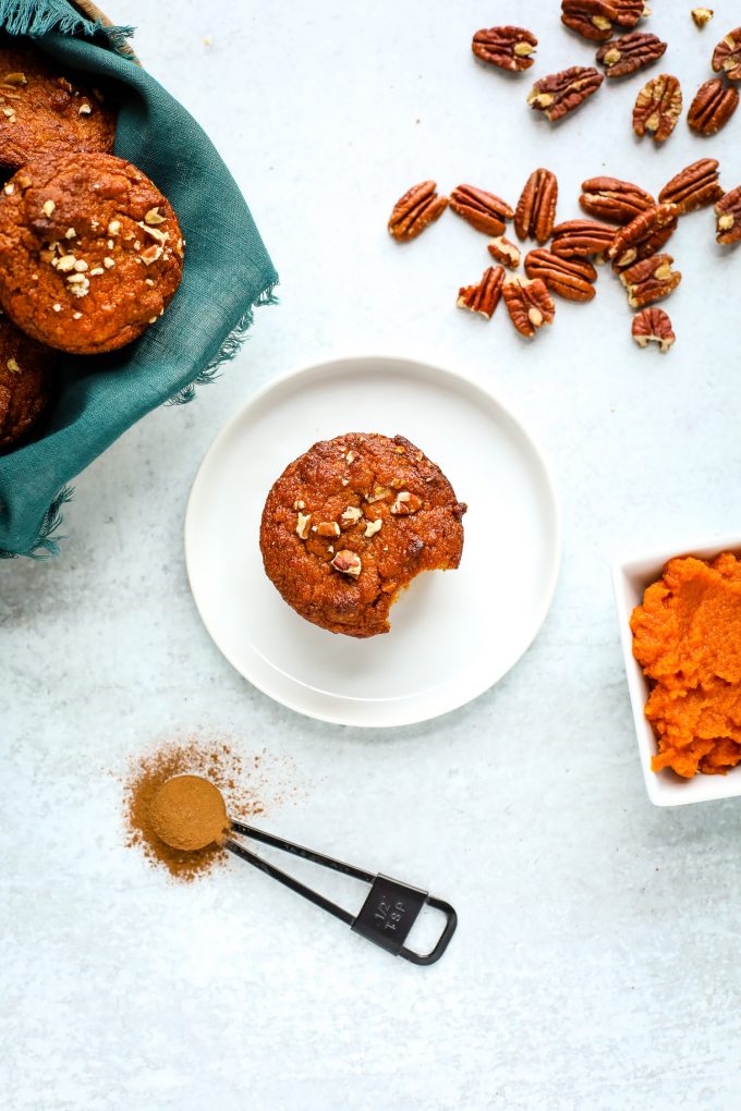 almond flour pumpkin muffin on a plate