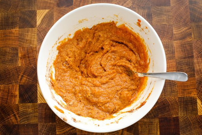 Almond flour pumpkin muffin batter in a bowl