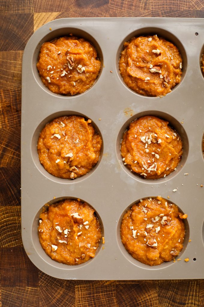 Almond flour muffins in a pan