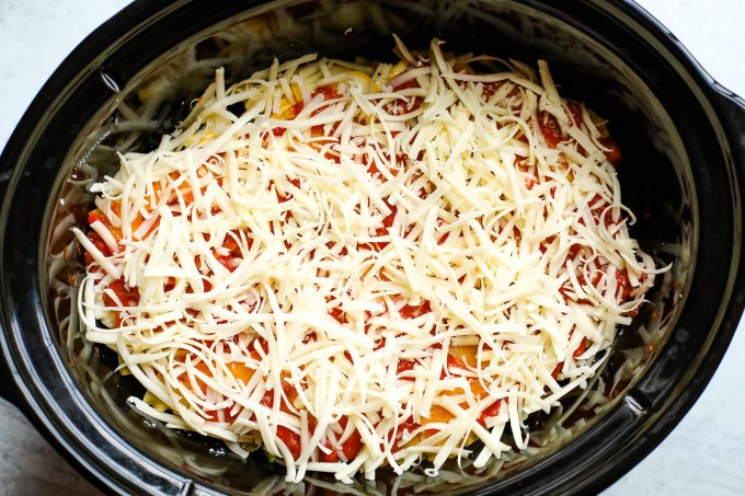 Ravioli lasagna ingredients in a slow cooker