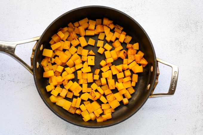 chopped butternut squash in a skillet