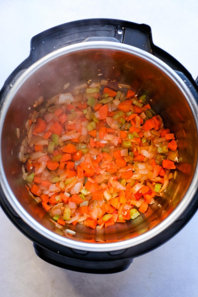 chopped vegetables in an instant pot