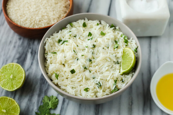 cilantro lime rice in a bowl