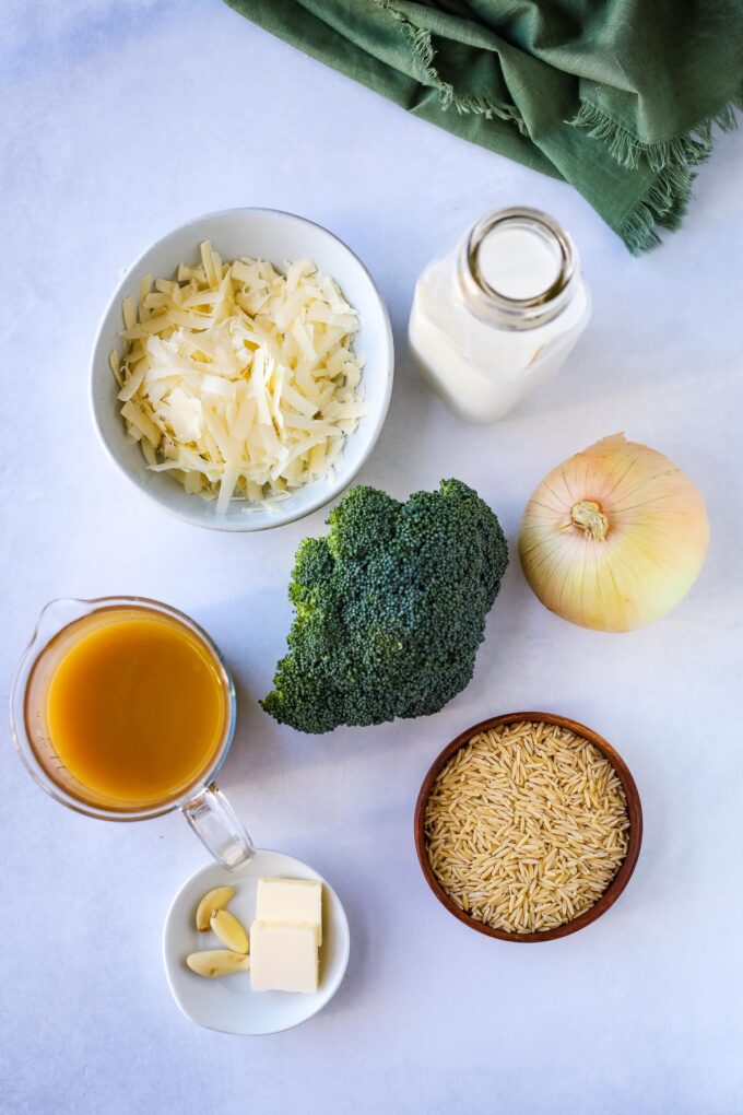 Broccoli and orzo pasta ingredients