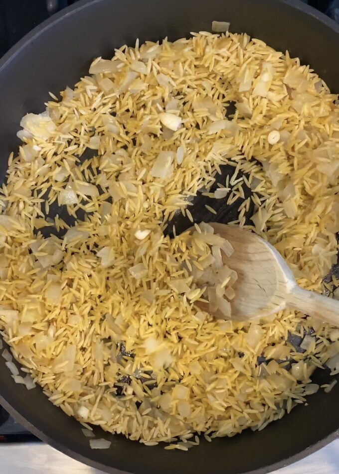 orzo in a skillet