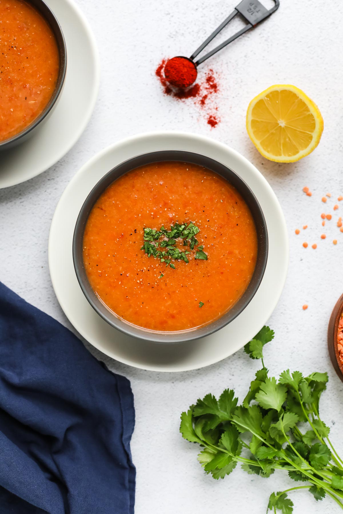 red lentil soup in a bowl