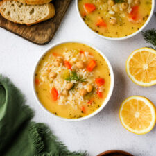 lemon chickpea soup in a bowl