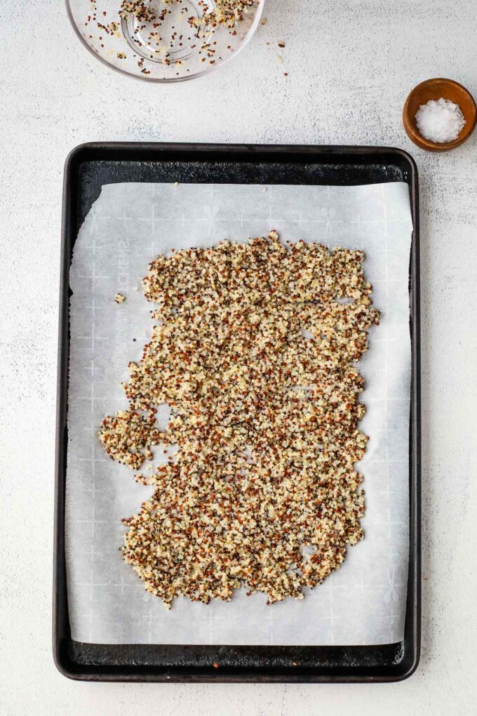 quinoa on a baking sheet