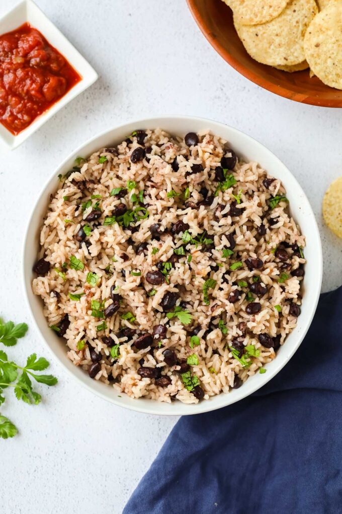 black beans and rice in a bowl