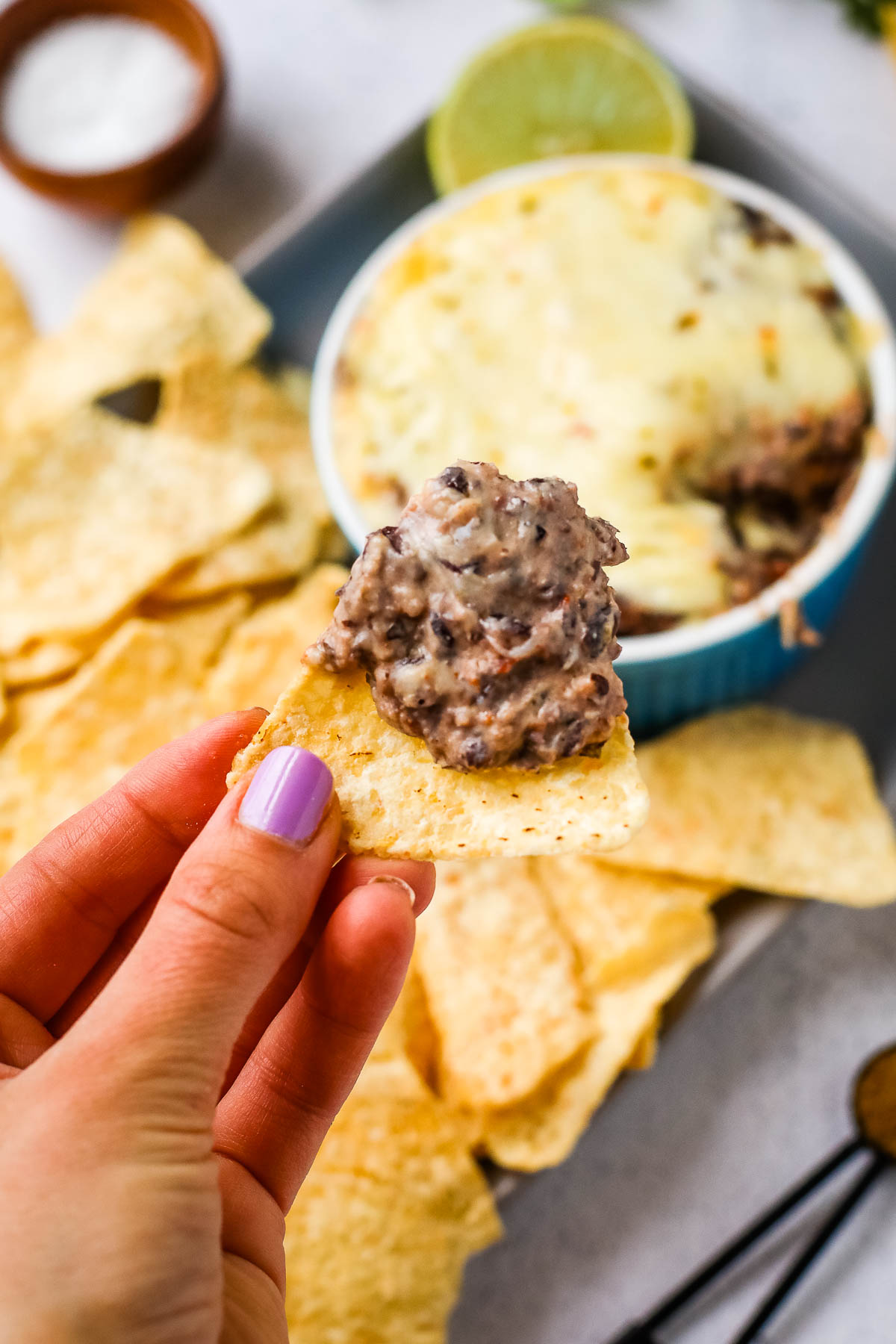 black bean dip on a chip