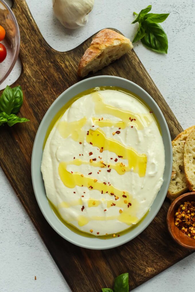whipped feta on a plate