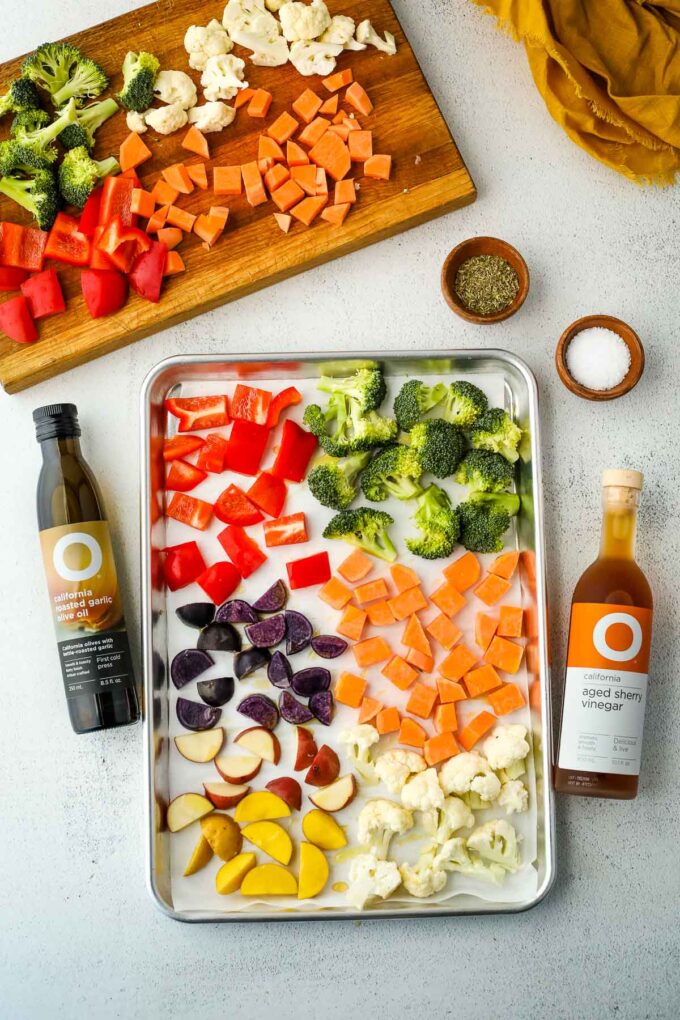 olive oil and vinegar with roasted vegetables