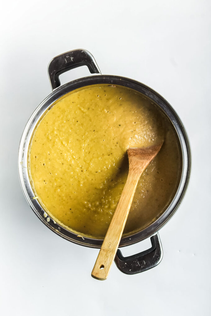 creamy parnsip soup in a pot