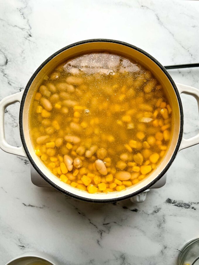 white bean chili in a pot