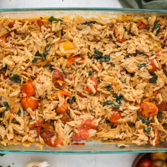 Creamy Tomato Orzo (Dump & Bake)