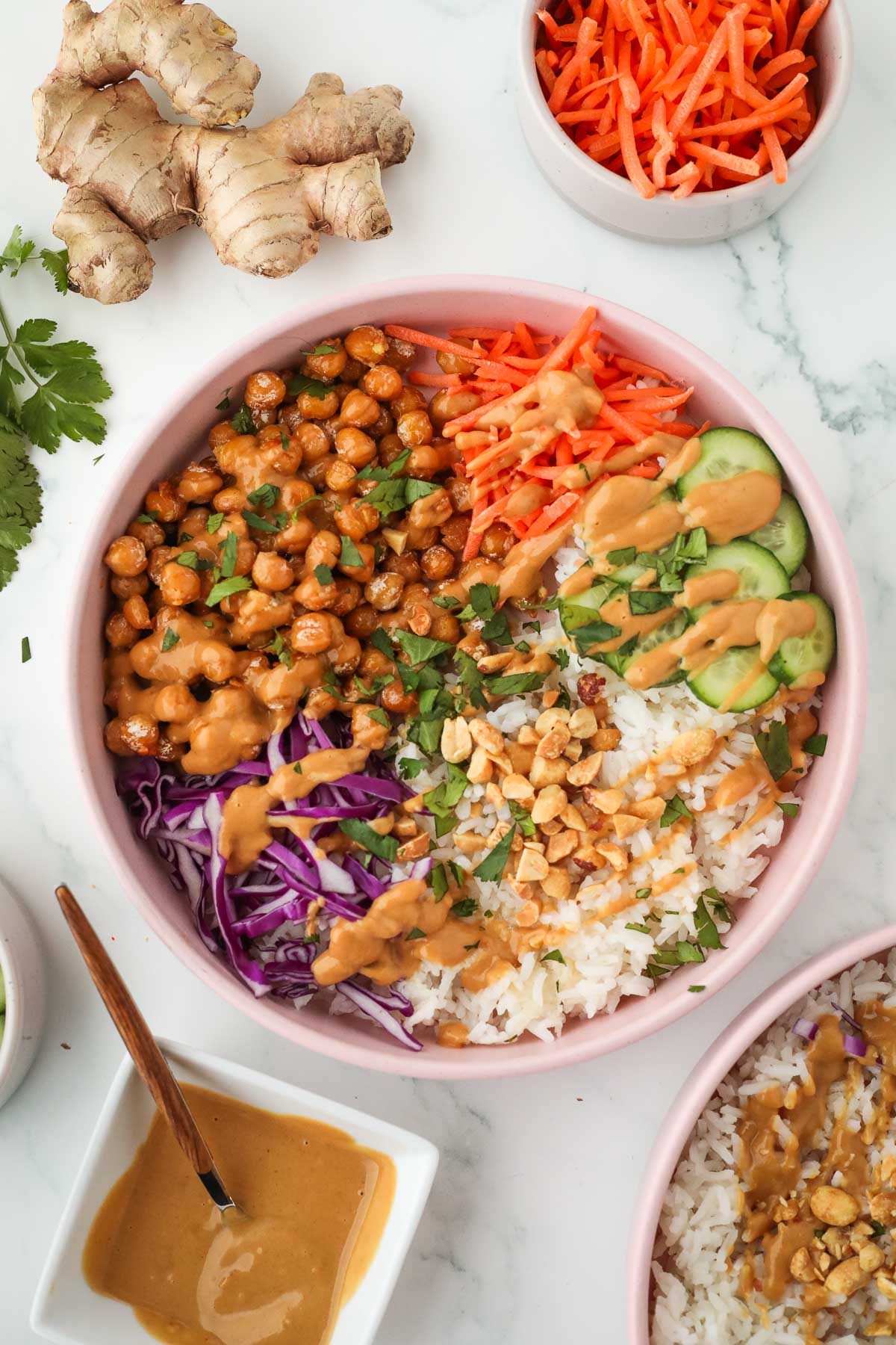 peanut chickpea bowls