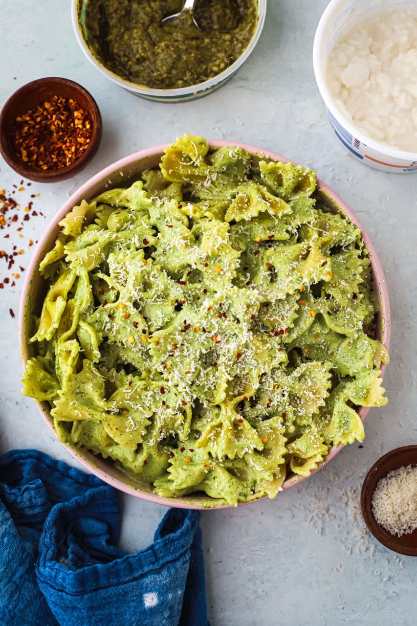 Cottage Cheese Pesto Pasta