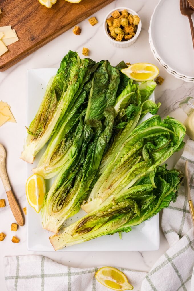 grilled romaine on a plate